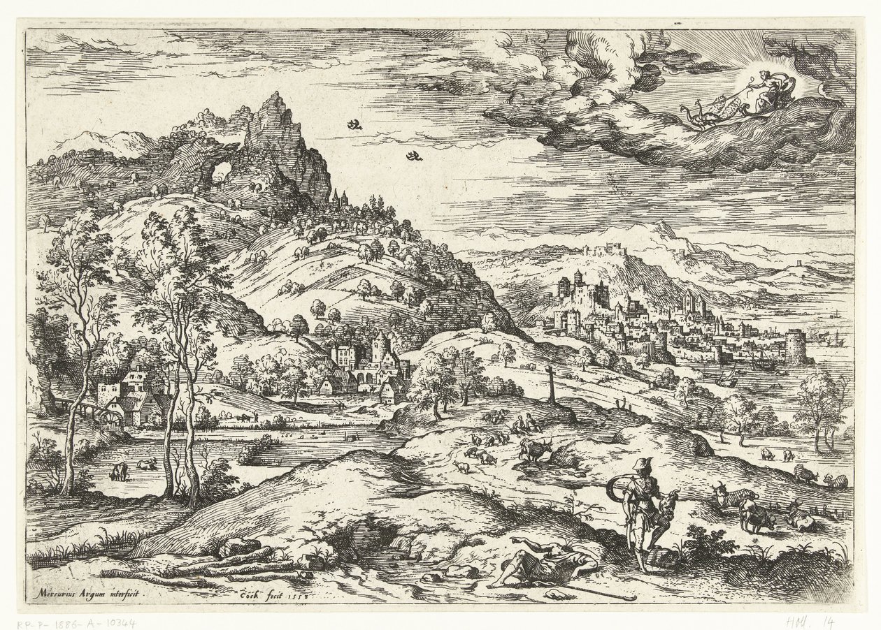 Merkurius med huvudet av Argus Landskap med bibliska och mytologiska scener (serietitel) av Hieronymus Cock