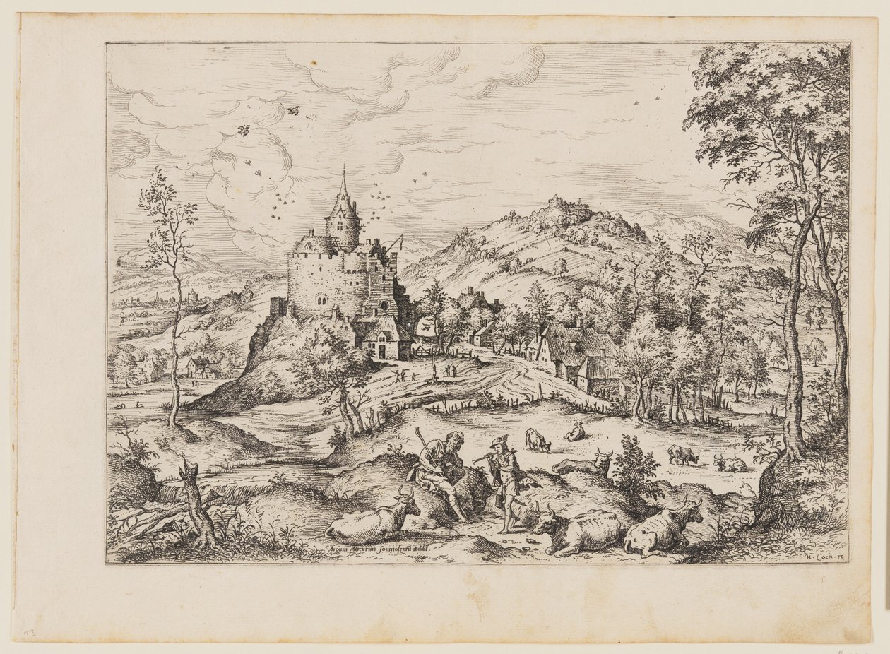 Mercury Lulling to Sleep Argus, ur Landscapes with Biblical and Mythological Scenes (Landskap med bibliska och mytologiska scener) av Hieronymus Cock