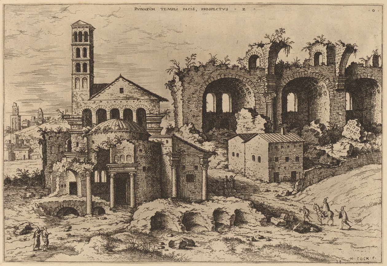 Augustus och Faustinas tempel, Divus Romulus tempel och Konstantins basilika av Hieronymus Cock