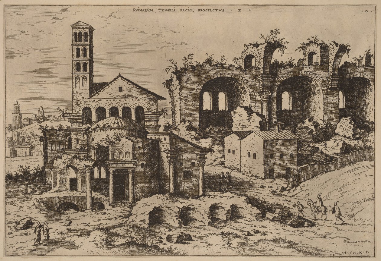 Augustus och Faustinas tempel, Divus Romulus tempel och Konstantins basilika av Hieronymus Cock