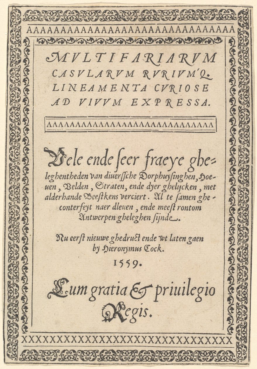 Titelsida för "Multifaria Casularum" av Hieronymus Cock