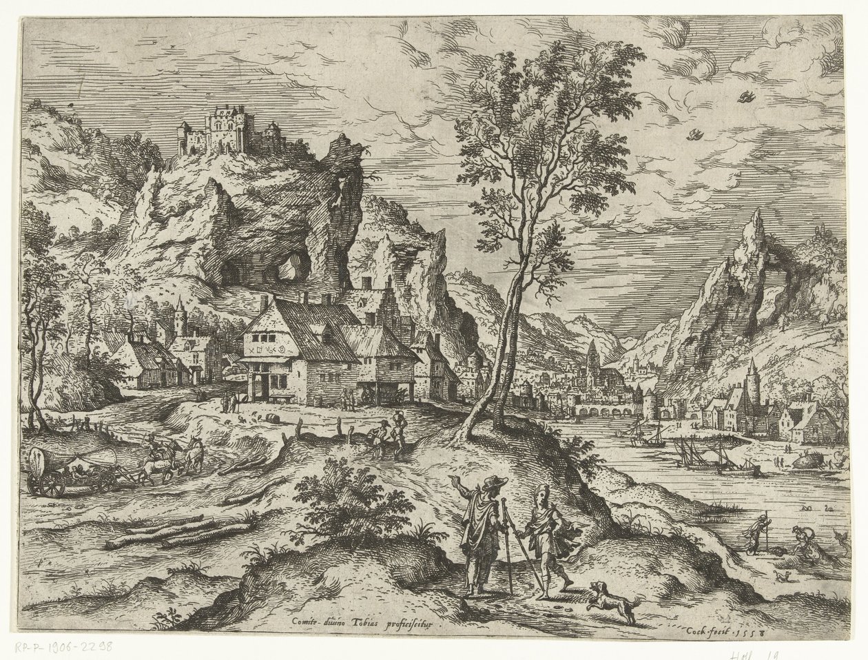 Tobias och ängeln Landskap med bibliska och mytologiska scener (serietitel) av Hieronymus Cock