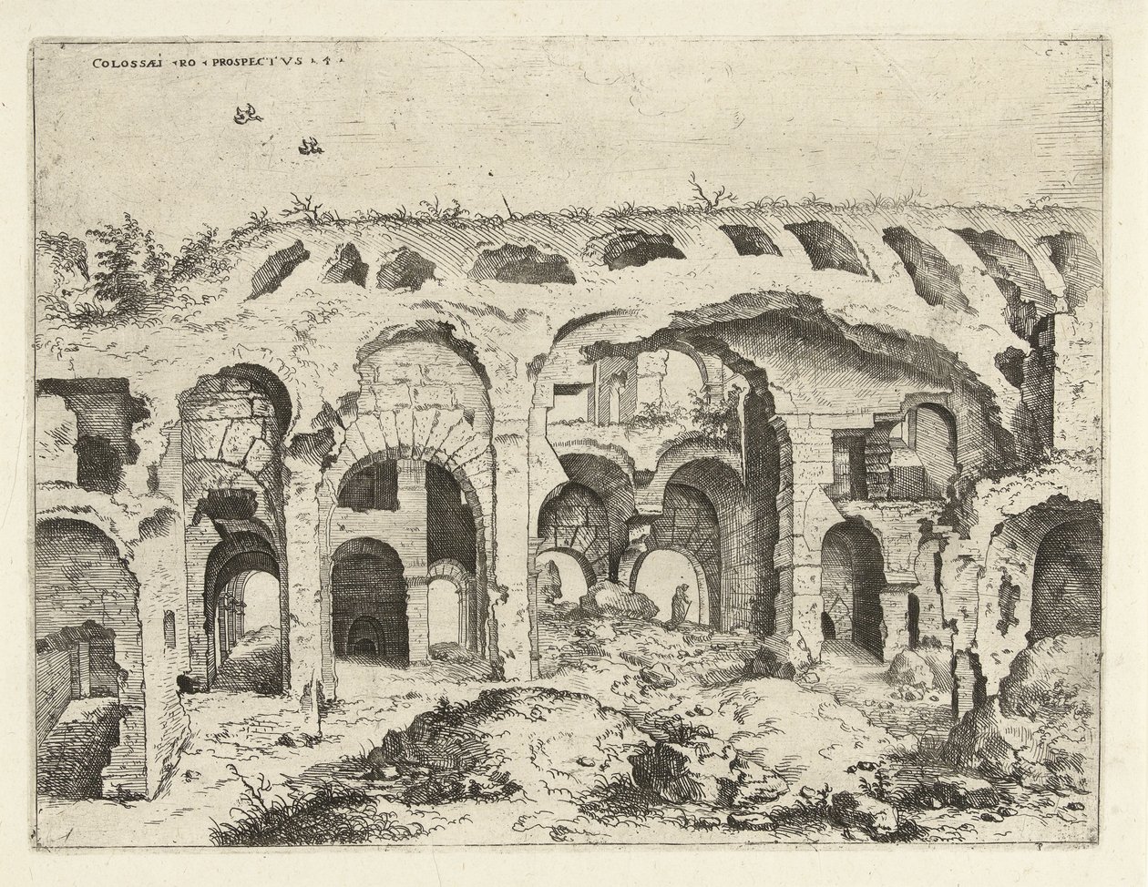 Fjärde vy över Colosseum i Rom av Hieronymus Cock