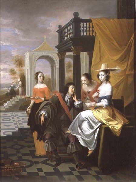A gentleman paying court, 1661 (panel) av Hieronymus Janssens