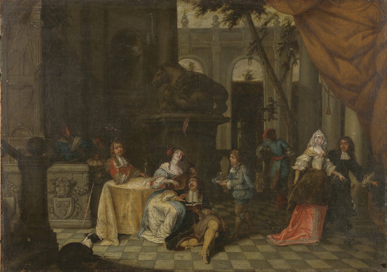 Elegant företag på en terrass, 1669 av Hieronymus Janssens