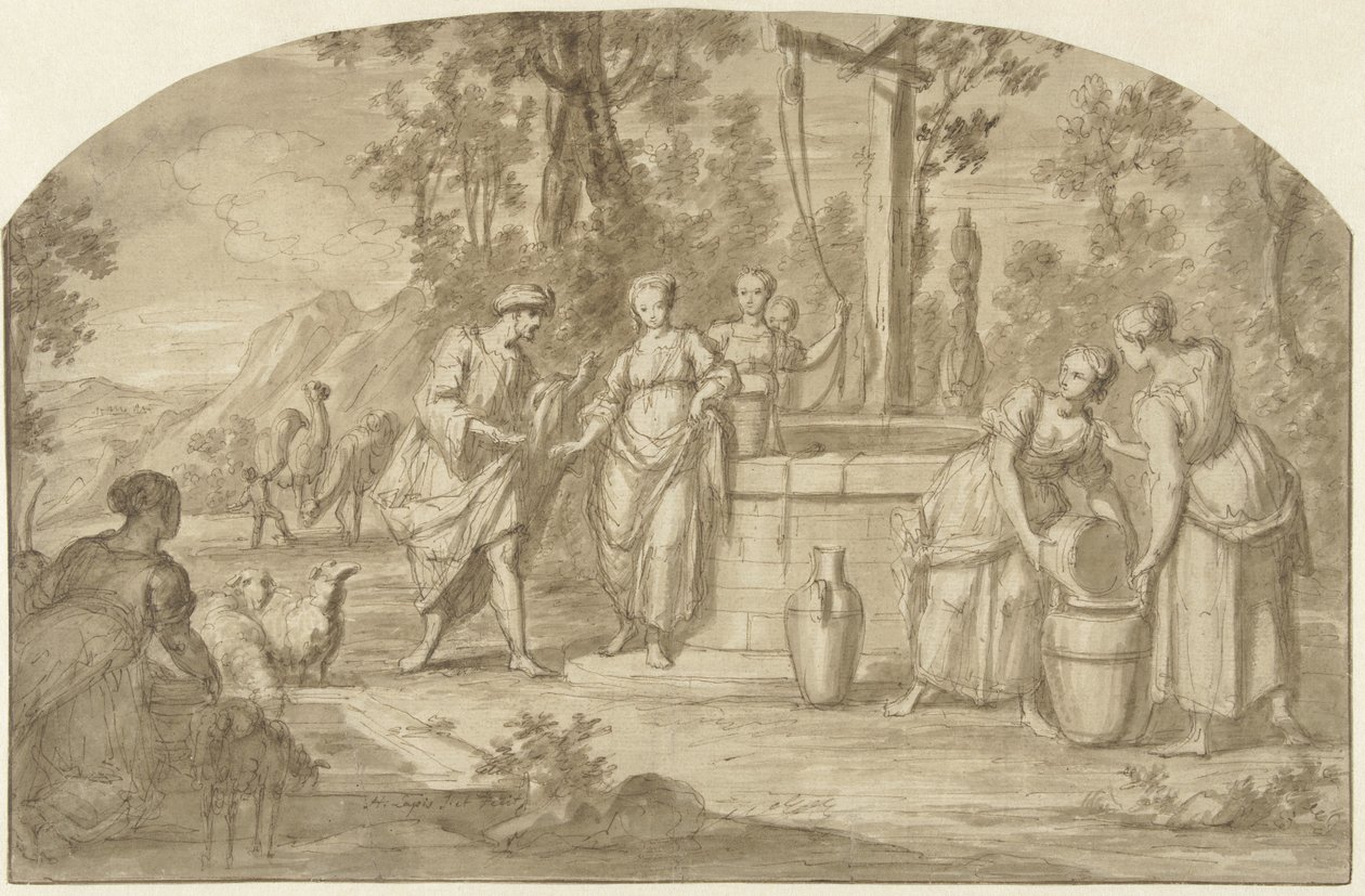 Eliezer och Rebecka vid brunnen av Hieronymus Lapis