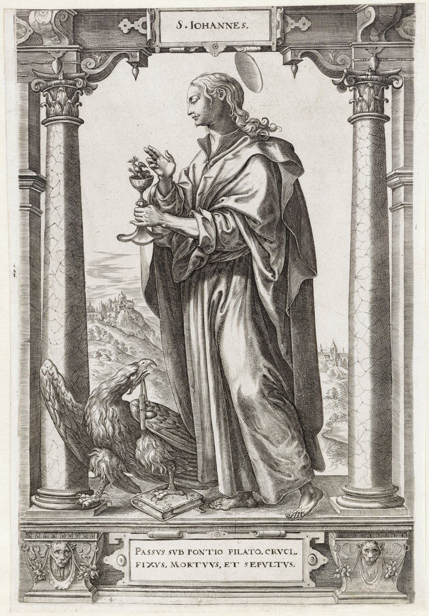 Sankt Johannes evangelisten S. Iohannes (titel på objekt) Kristus och de tolv apostlarna och St. Paulus (serietitel) av Hieronymus Wierix