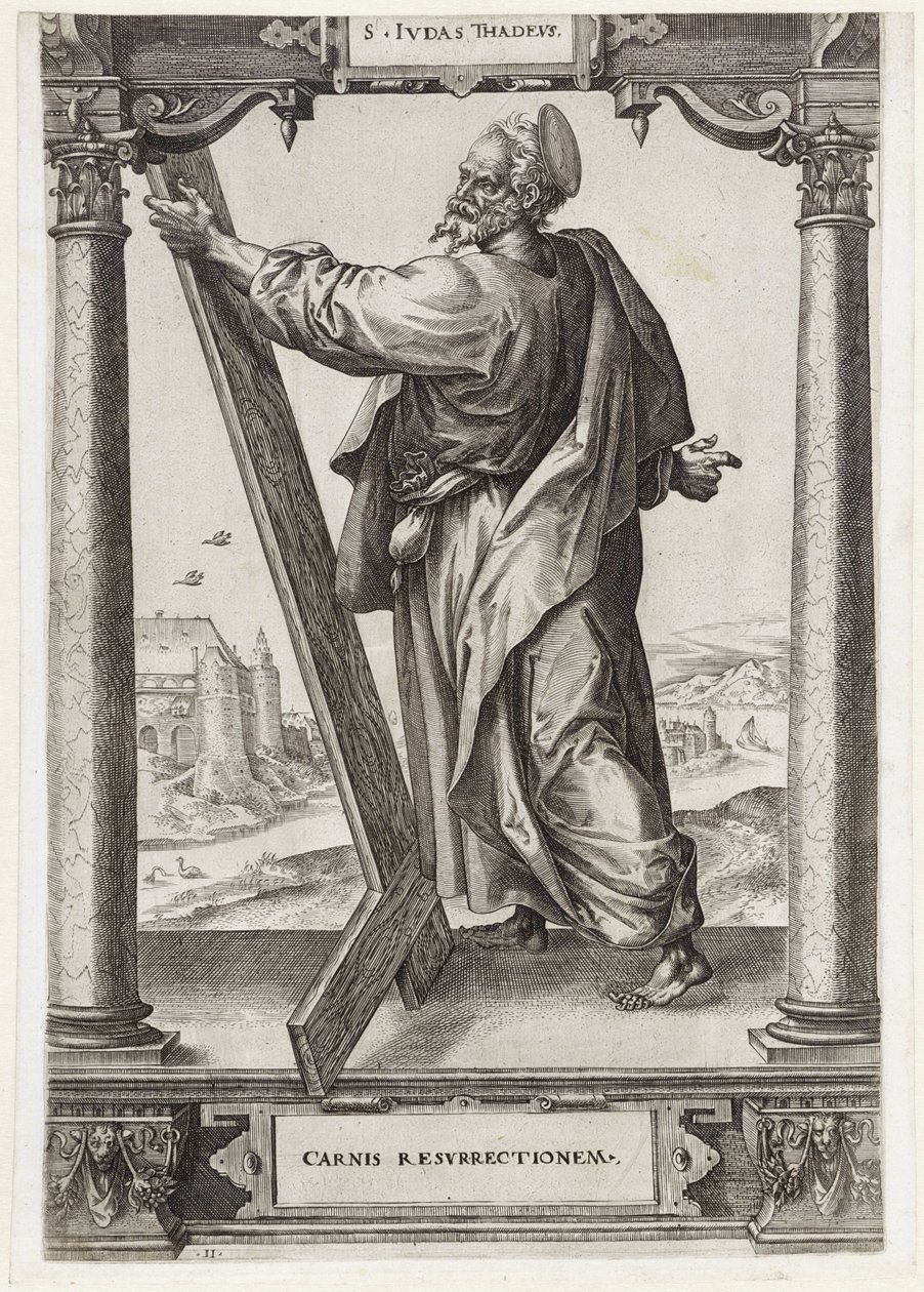H. Judas Taddeus S. Ivdas Thadevs (titel på objekt) Kristus och de tolv apostlarna och St. Paulus (serietitel) av Hieronymus Wierix