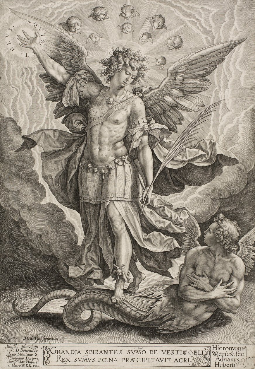 St Michael triumferar över draken, 1584 av Hieronymus or Jerome Wierix