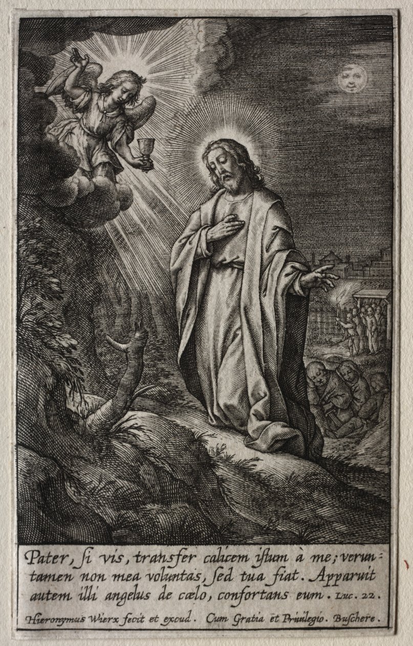 Passionen: Kristus på Oljeberget. av Hieronymus or Jerome Wierix