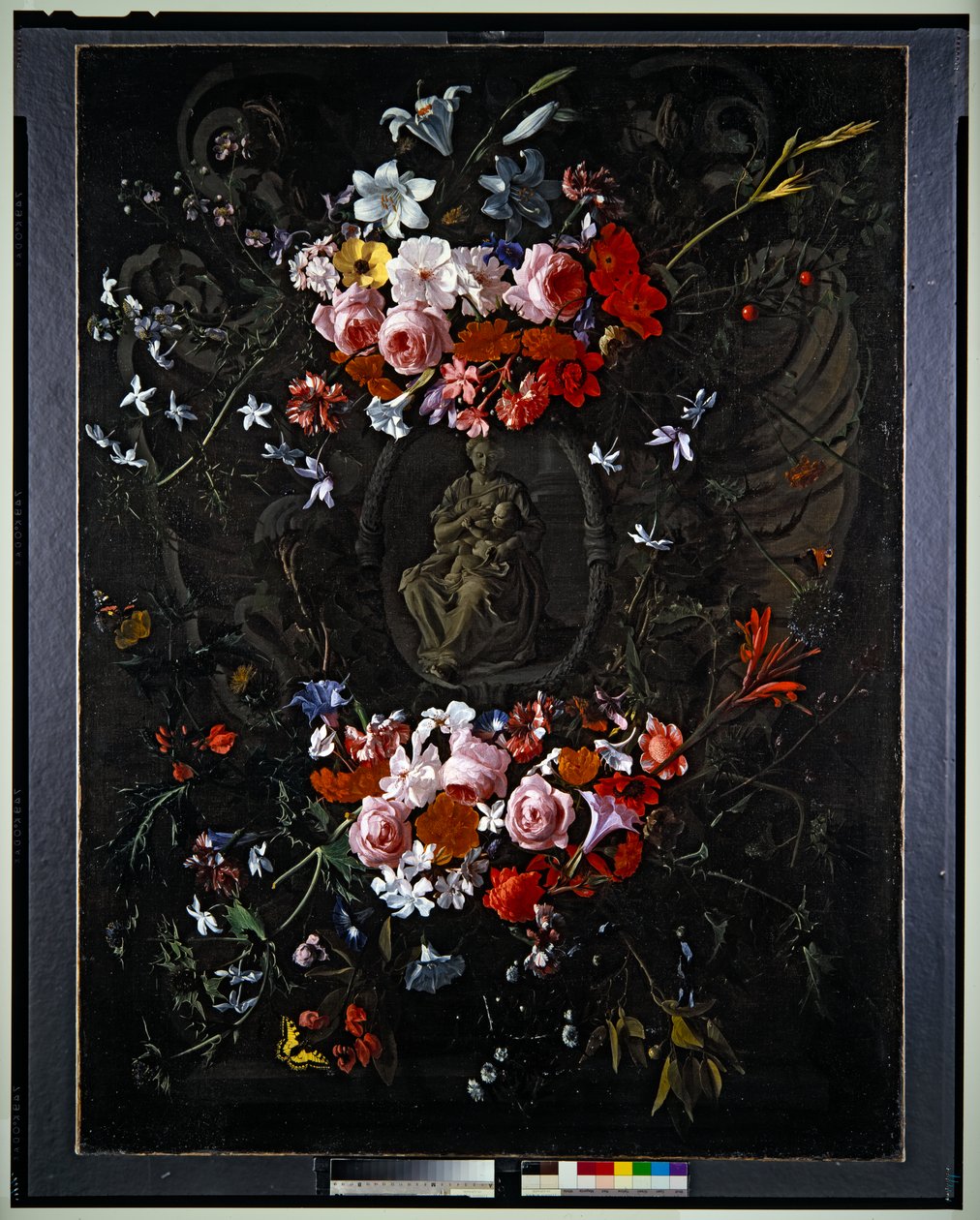 Kartusch med blommor av Hieronymus the Elder Galle