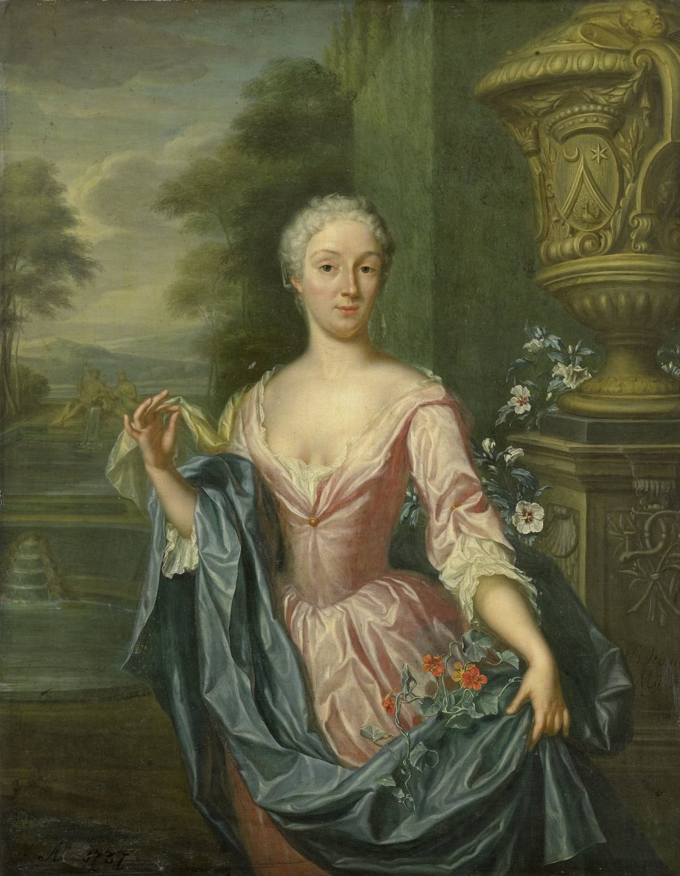 Porträtt av Claudine van Royen (född 1712), hustru till Pieter Teding van Berkhout av Hieronymus van der Mij