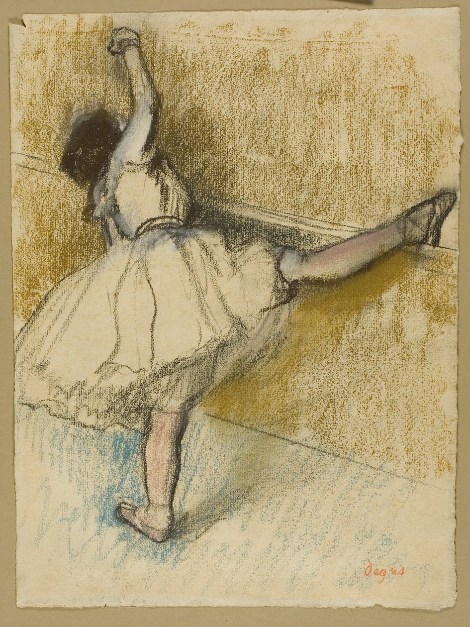 Dansare som stretchar vid baren av Hilaire Germain Edgar Degas