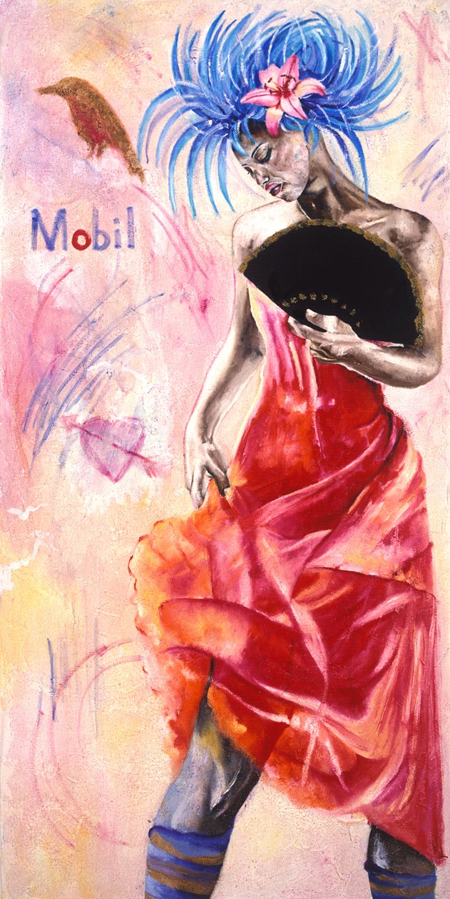 Dancer with Graffiti, 2003 (olja med bladguld på duk) av Hilary Dunne