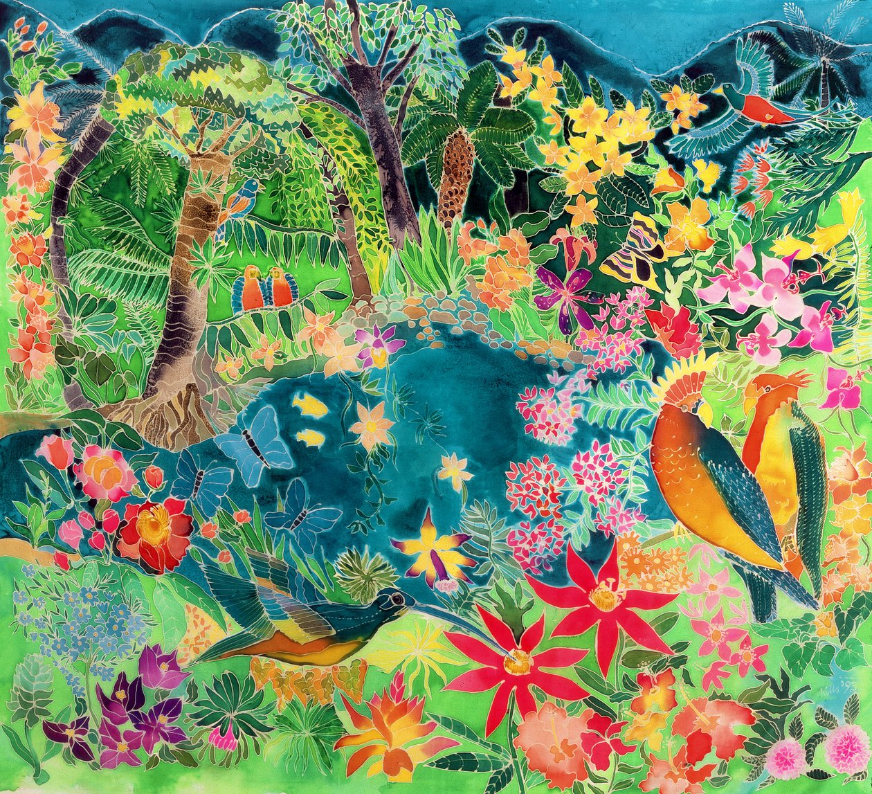 Caribbean Jungle, 1993 (färgat bläck på siden) av Hilary Simon
