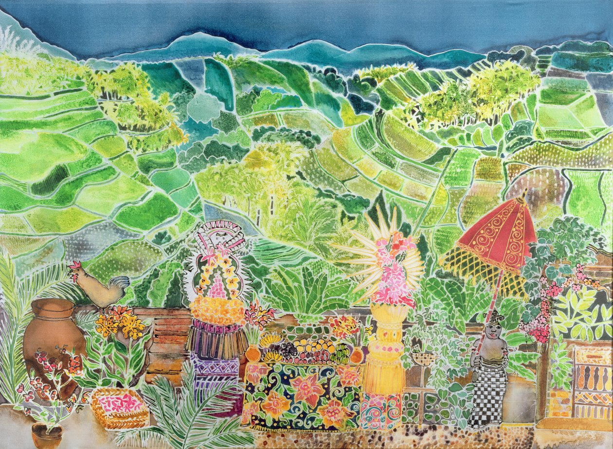 Kedewatan, Bali, 1997 (färgat bläck på siden) av Hilary Simon