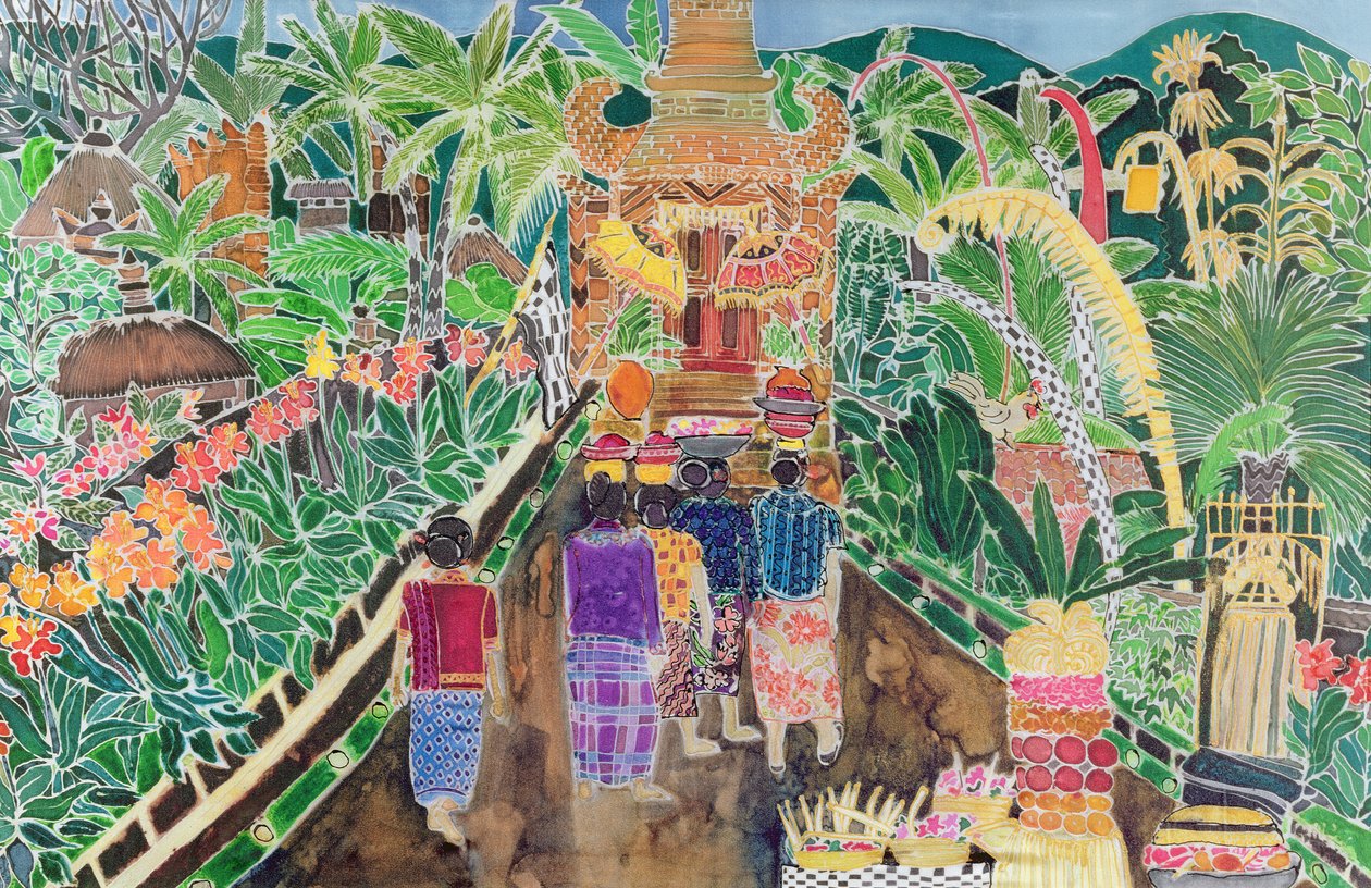 Procession, Peliatan, Bali, 1996 (färgat bläck på siden) av Hilary Simon