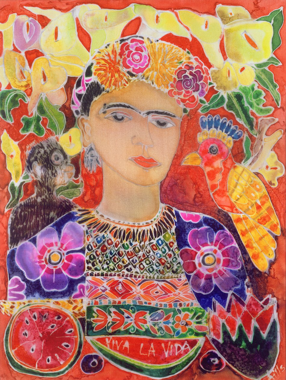 Respects to Frida Kahlo, 2002 (färgat bläck på siden) av Hilary Simon