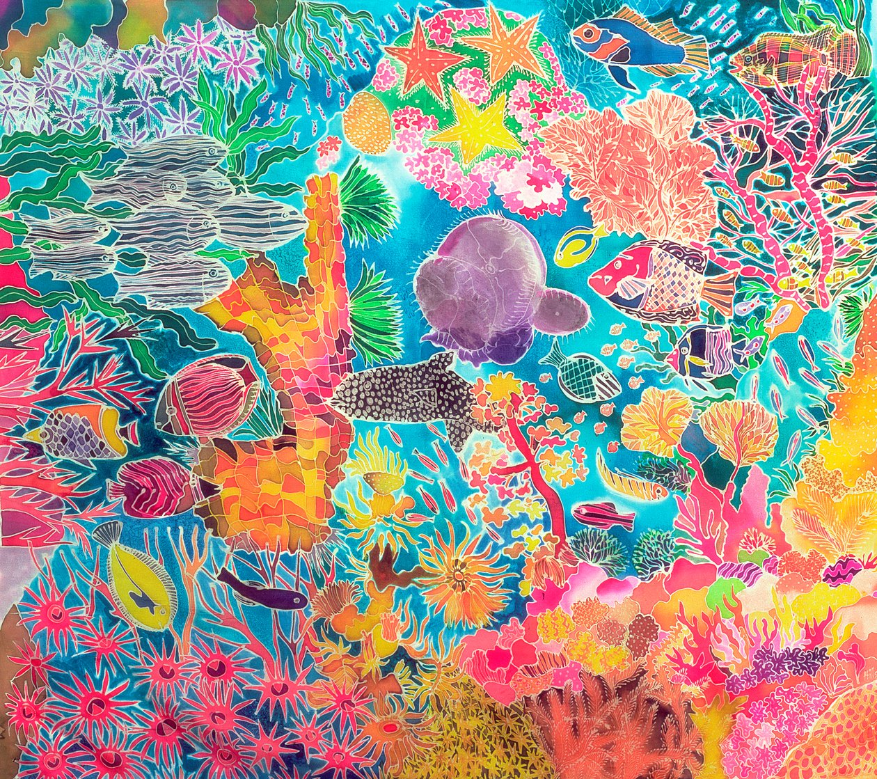 Tropical Coral, 1993 (färgat bläck på siden) av Hilary Simon