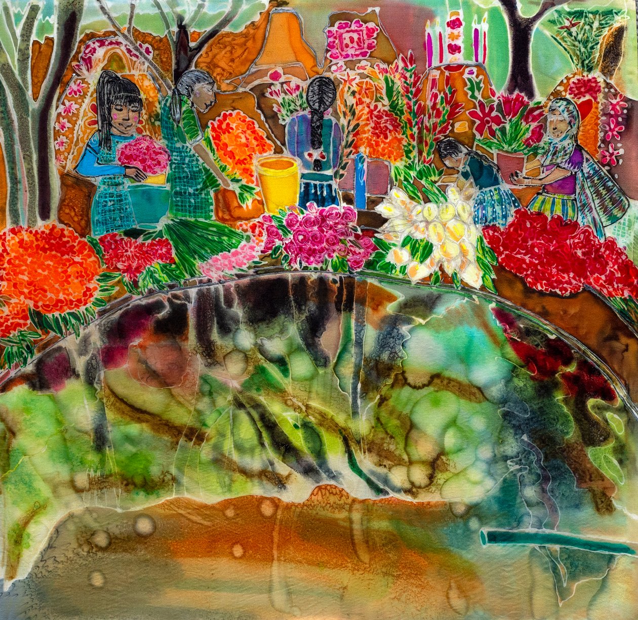 Att klä gravarna, De dödas dag, Oaxaca, 2023 (färgad på siden) av Hilary Simon