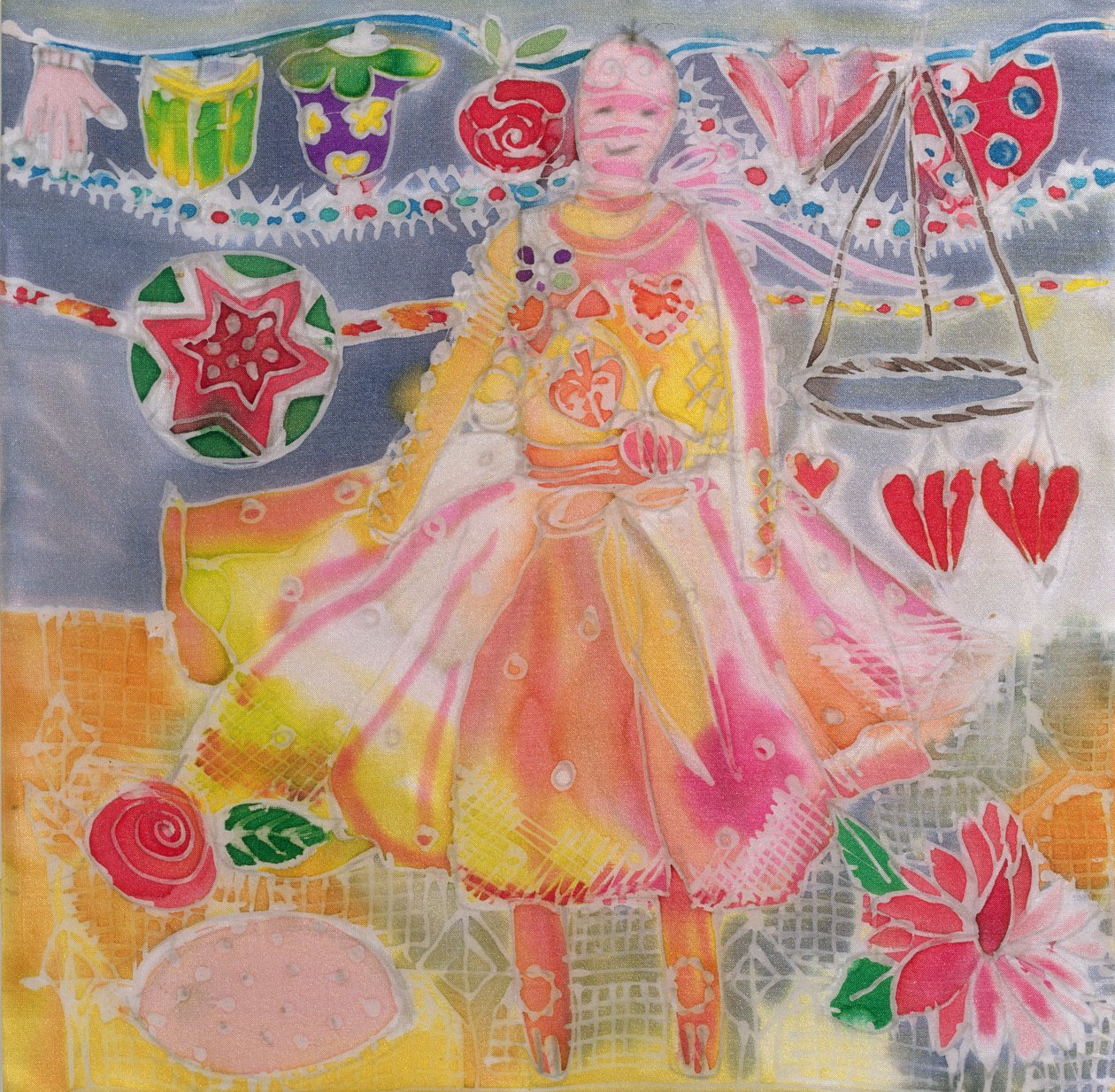Fe med hjärtan och blommor, 2006 (färgämnen på siden) av Hilary Simon
