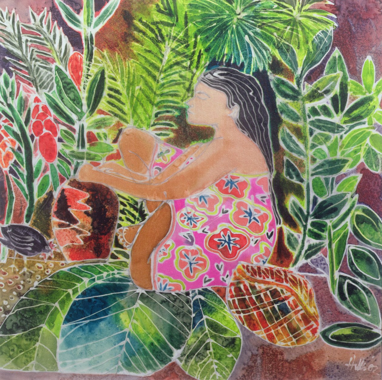 Potter in the Tropics (färgat bläck på siden) av Hilary Simon