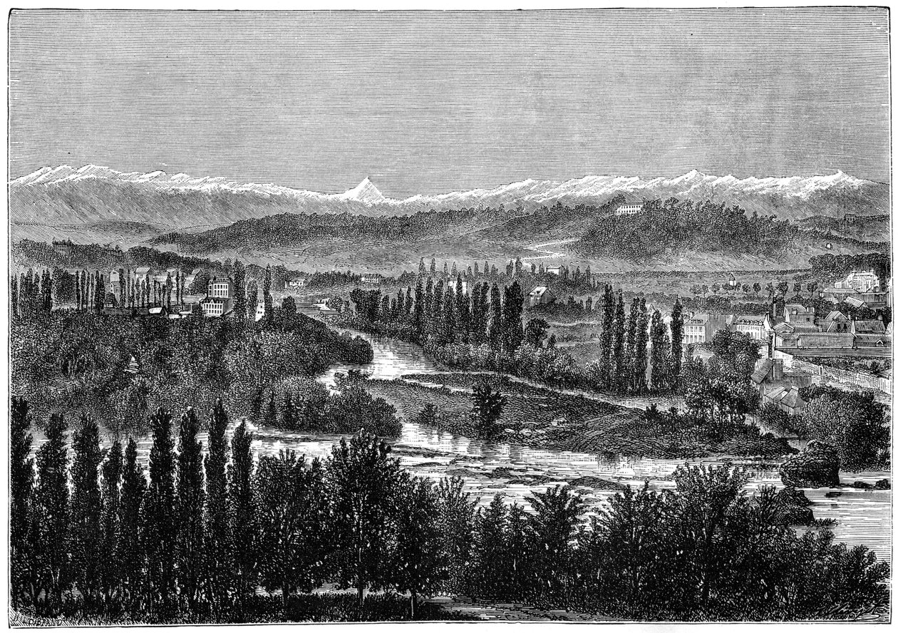 Pyrenéerna sett från terrassen på slottet i Pau, Frankrike, 1879 av Hildibrand