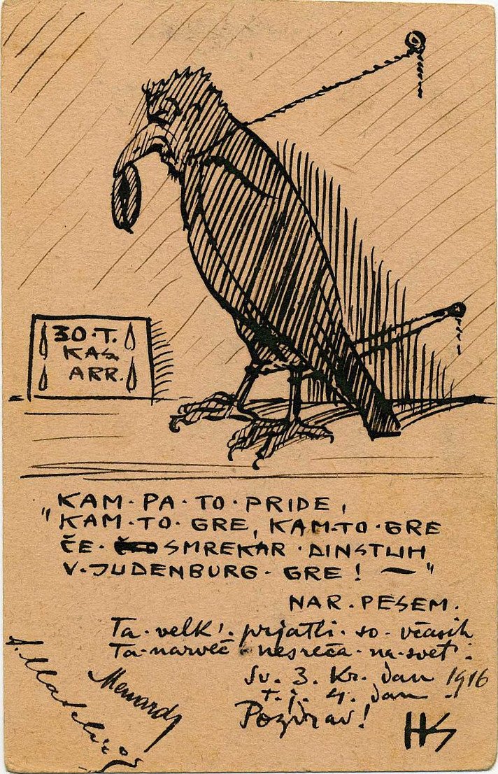  Avto-karikatura kot pticn av Hinko Smrekar