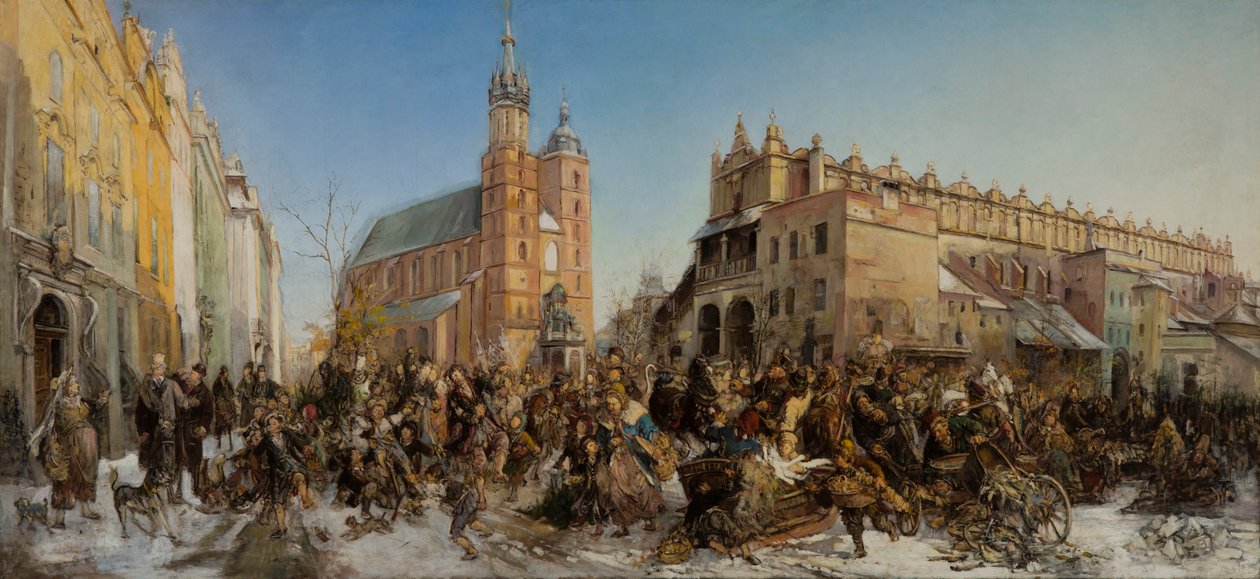 Mässa på Stora torget i Krakow av Hipolit Lipinski