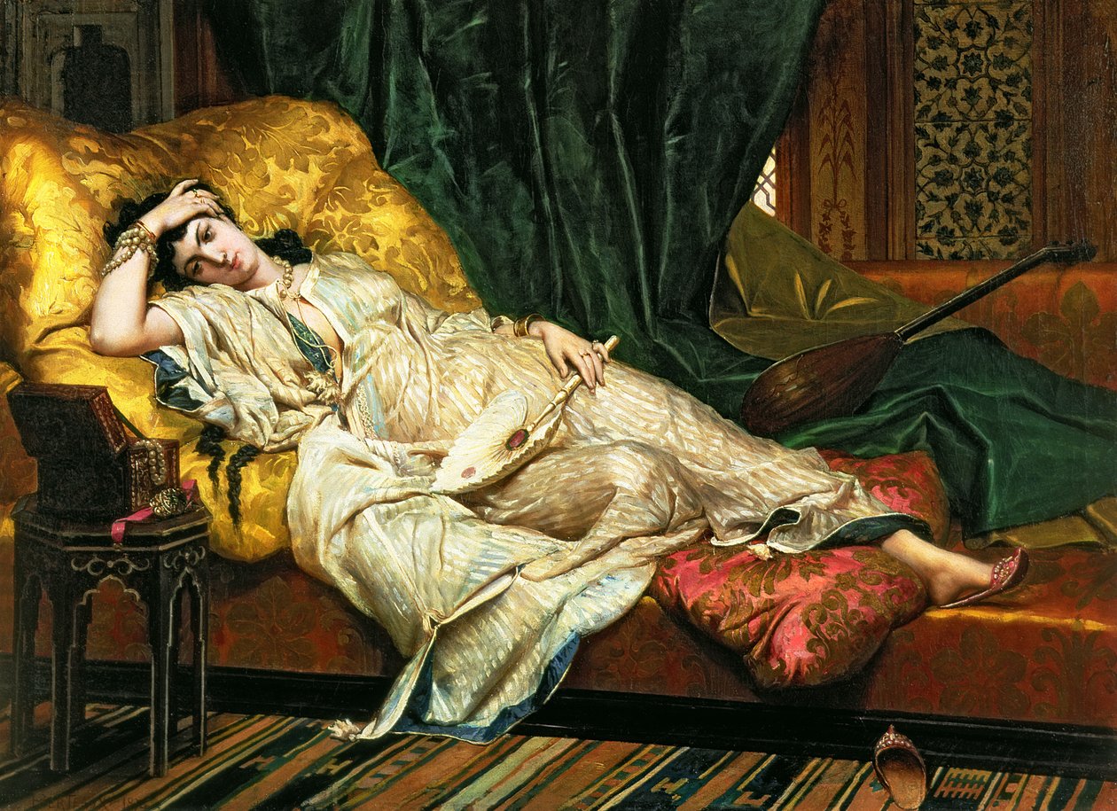 Odaliske med luta, 1876 av Hippolyte Berteaux
