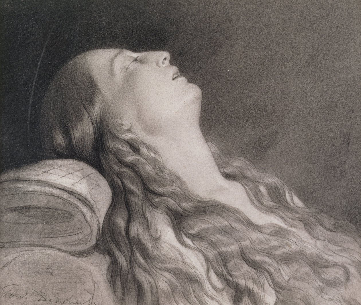 Louise Vernet på sin dödsbädd (grafit på papper) av Hippolyte Delaroche
