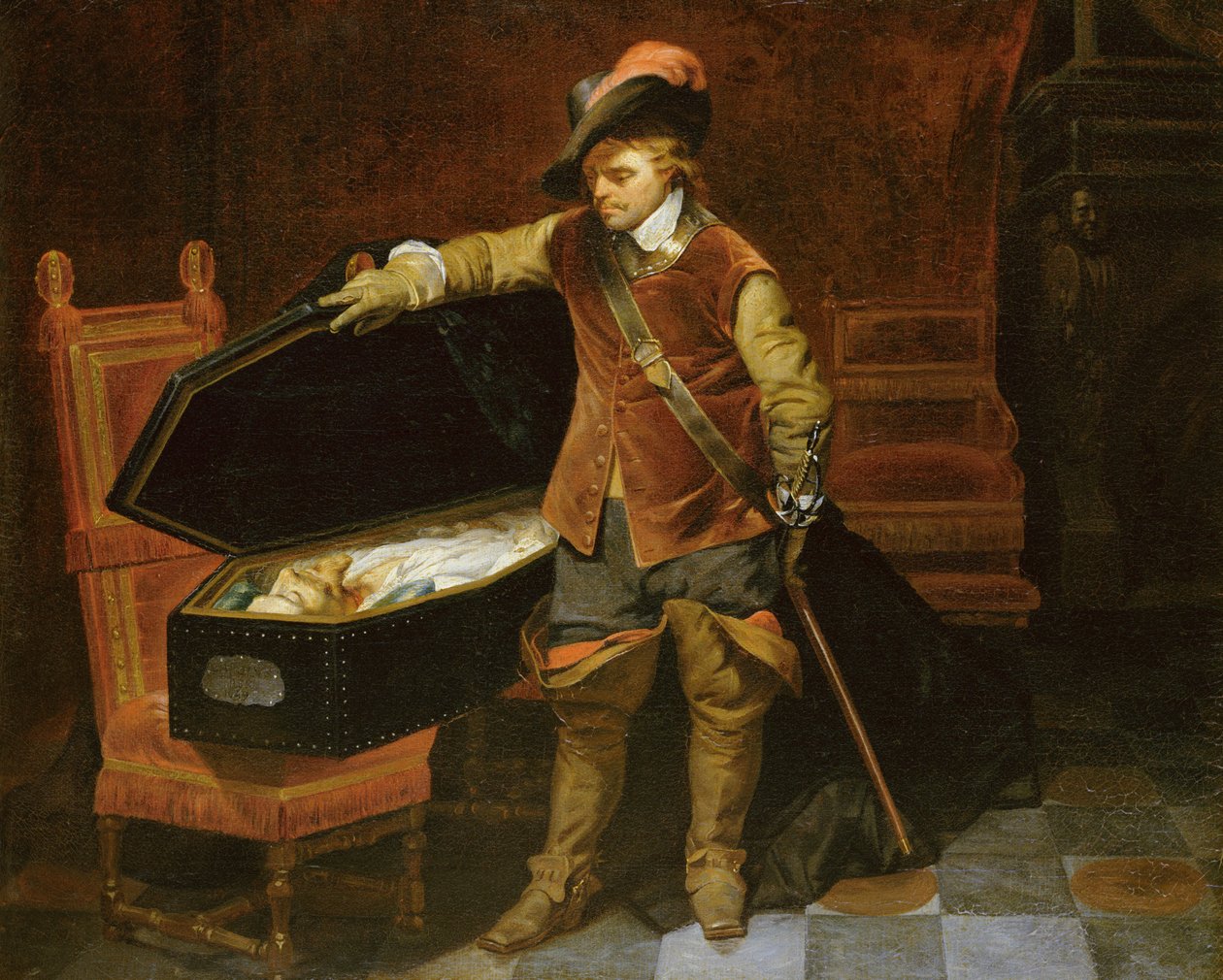 Oliver Cromwell (1599-1658) med Charles I:s (1600-49) kista 1846 av Hippolyte Delaroche