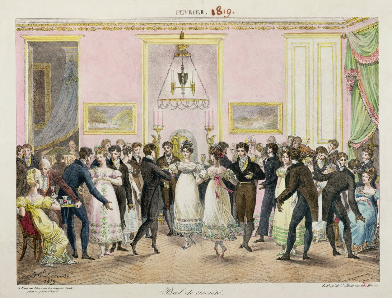 A Society Ball, graverad av Charles Etienne Pierre Motte (1785-1836) 1819 av Hippolyte Lecomte