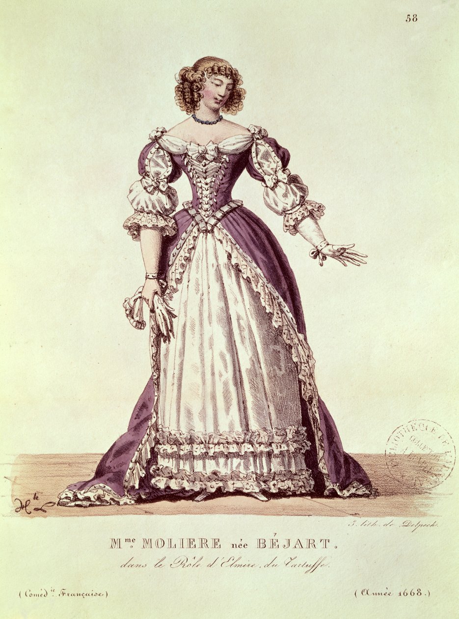 Madame Moliere, född Armande Bejart (1642-1700) i rollen som Elmire i "Le Tartuffe" av Moliere (1622-73) av Hippolyte Lecomte