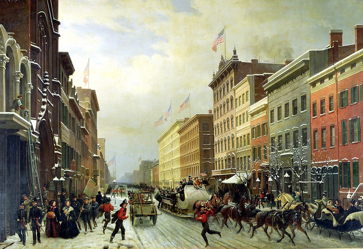 Street Scene i New York swed av Hippolyte Victor Valentin Sebron