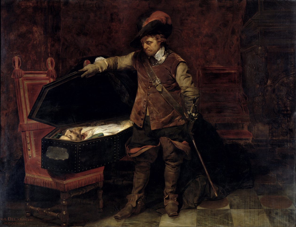 Oliver Cromwell (1599-1658) Öppnar Charles I:s kista (1600-49) 1831 (olja på duk) av Hippolyte (1797 1856) Delaroche