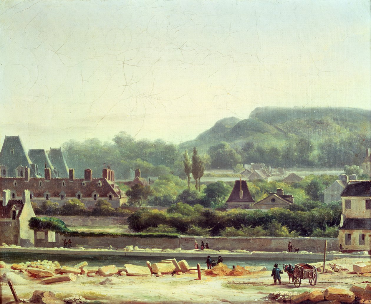 Hopital Saint-Louis och Buttes-Chaumont 1830 av Hippolyte Adam