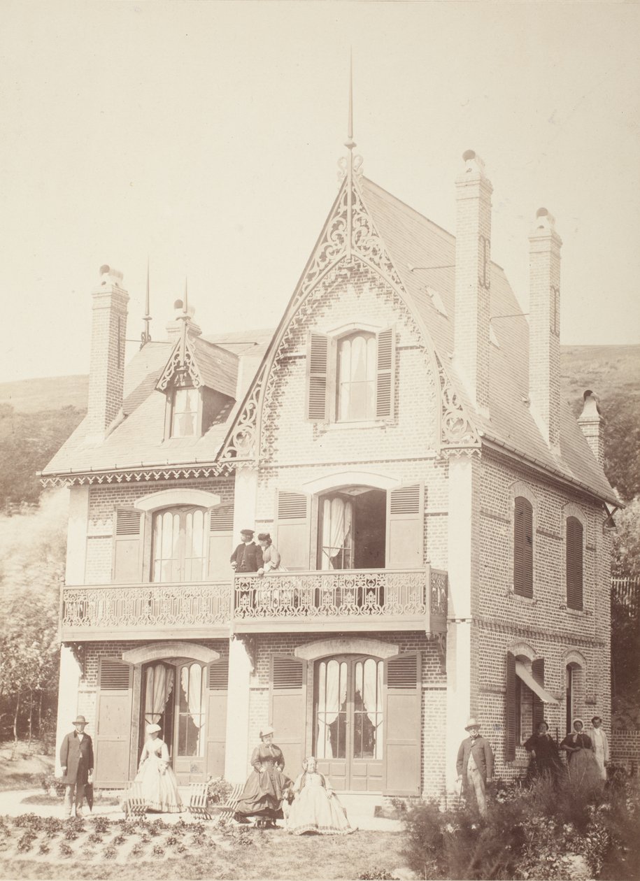 Utan titel (Familjeporträtt - människor med hus) av Hippolyte Bayard