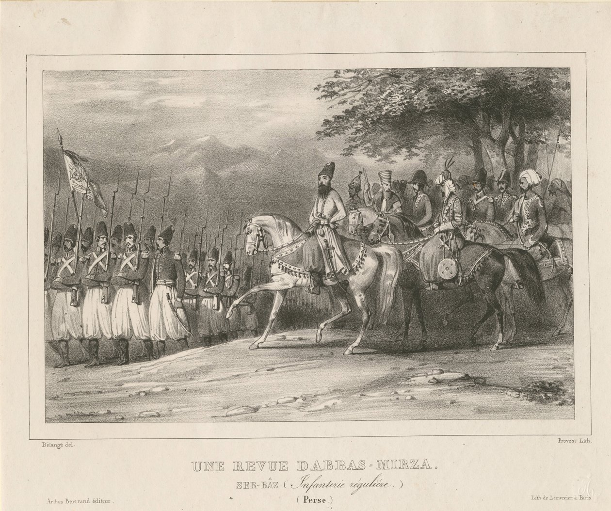 Prins, fältmarskalk Abbas Mirza 1789-1833 inspekterar infanteriregementet, 1835 av Hippolyte Bellange