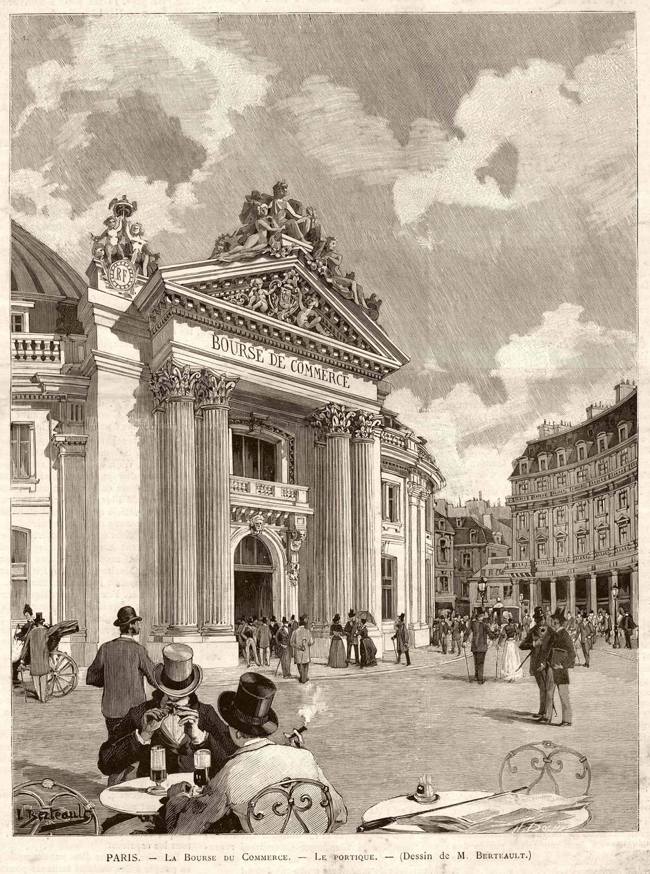 Börsen i Paris 1889. Teckning av M. Berteault av Hippolyte Berteaux