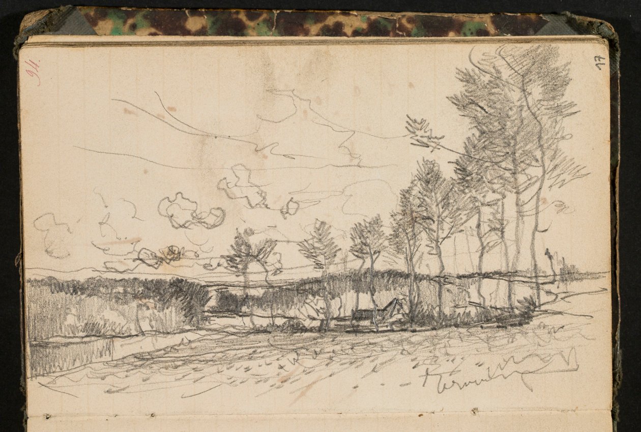 Landskap med träd och en bondgård (sida ur en skissbok) av Hippolyte Boulenger