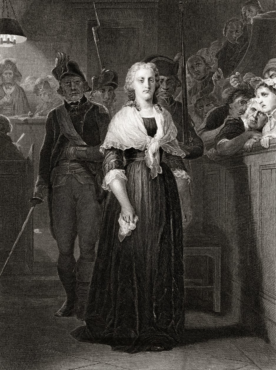 Marie Antoinette inför revolutionsdomstolen den 14 oktober 1793, graverad av William French (ca 1815-1898) av Hippolyte Delaroche