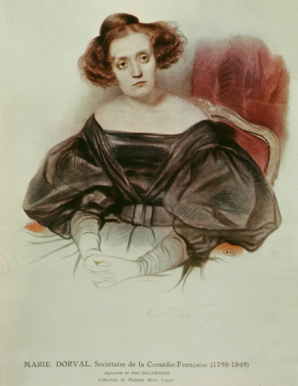 Marie Dorval (1798-1849) i kostym, 1831 (wc på papper) av Hippolyte Delaroche
