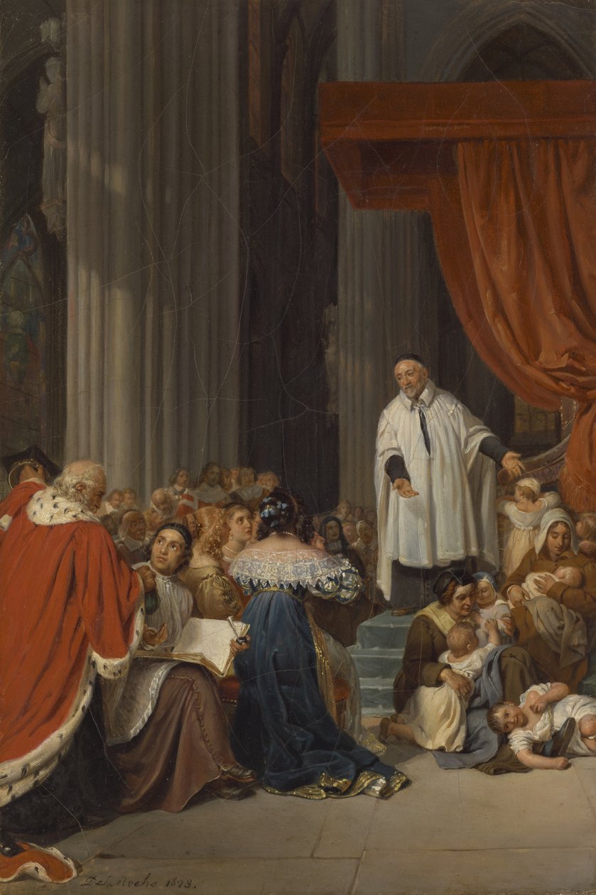 Saint Vincent de Paul predikar för Ludvig XIII:s domstol på uppdrag av de övergivna barnen, 1823 av Hippolyte Delaroche