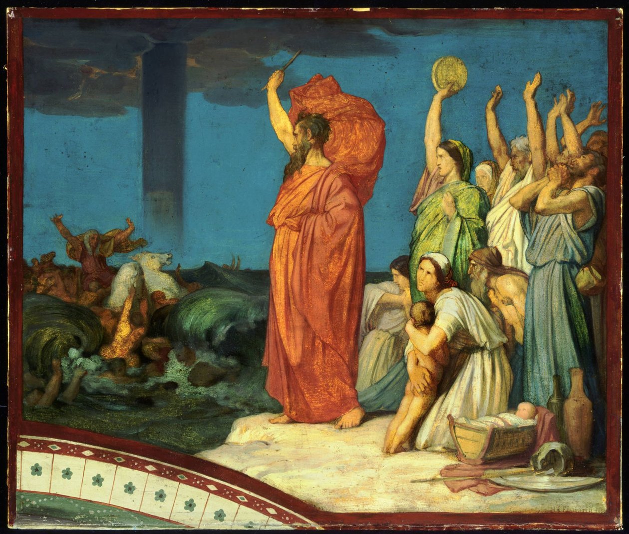 Mose befaller vattnen att sluta sig över den egyptiska hären av Hippolyte Flandrin