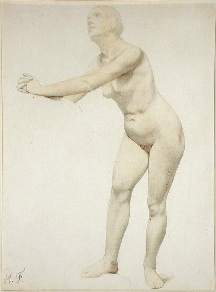 Naken (penna och akvarell på papper) av Hippolyte Flandrin