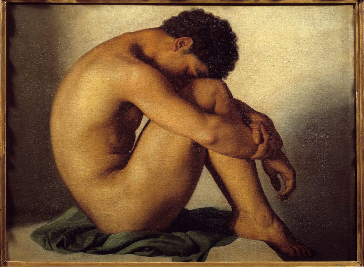 Studie av ung man naken målning av Hypolithe Flandrin (1809-1864) av Hippolyte Flandrin