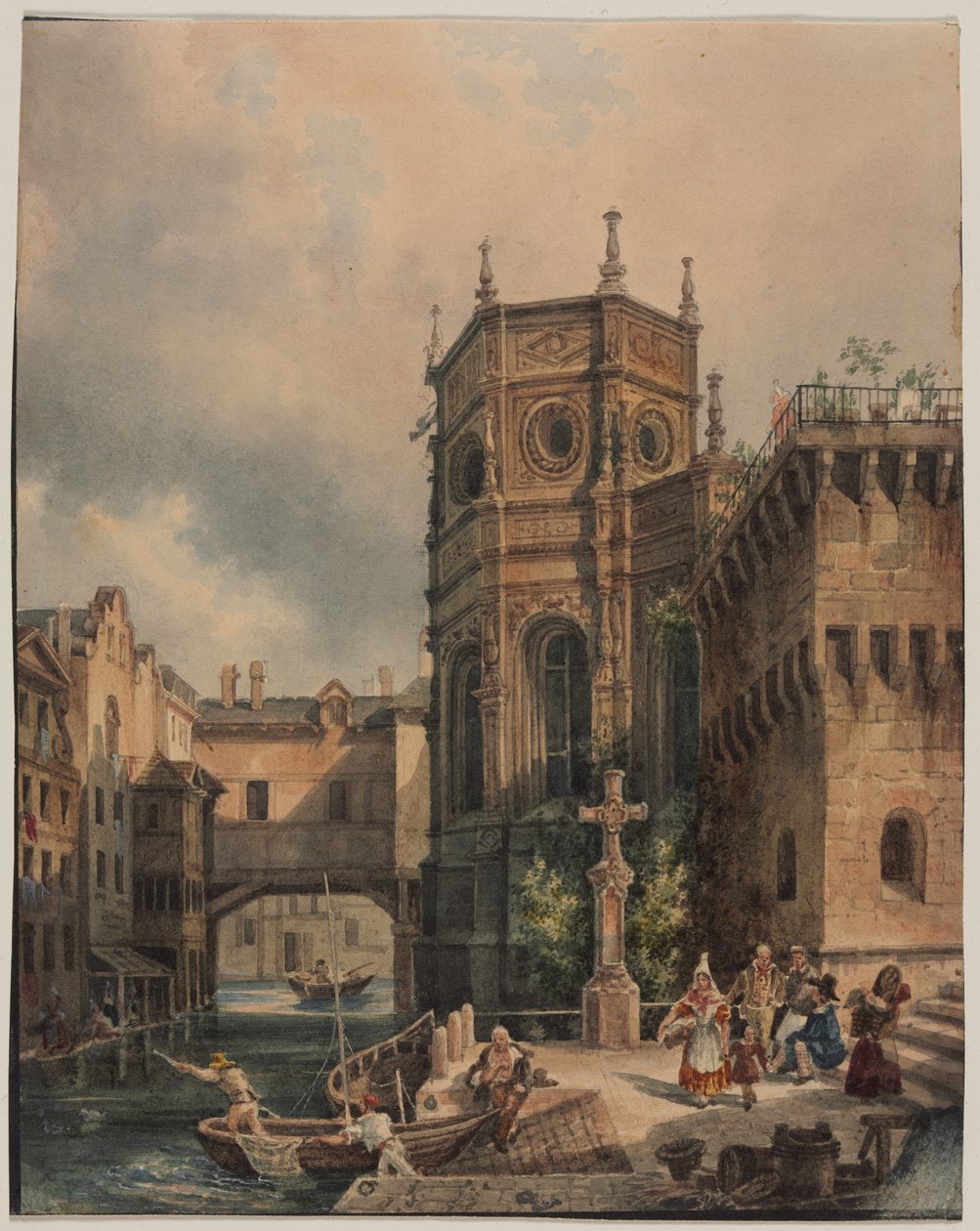 Scen på en kanal, första halvan av 1800-talet. av Hippolyte Jean Baptiste Garnerey