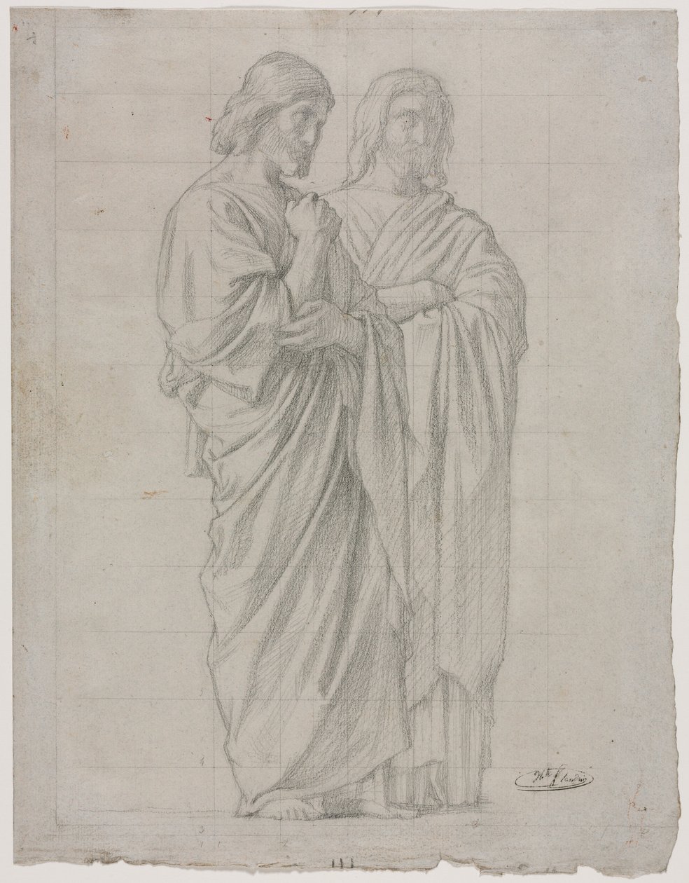 Studie av två stående figurer för den vänstra delen av Apostlarnas mission, 1860. av Hippolyte Jean Flandrin