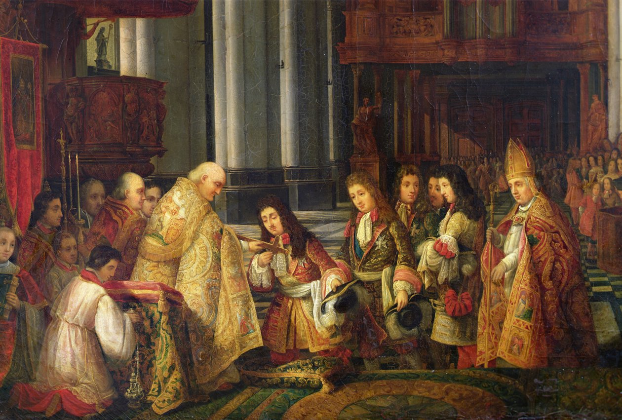 Ludvig XIV:s (1638-1715) inträde till katedralen Saint-Omer, detalj av Hippolyte Joseph Cuvelier